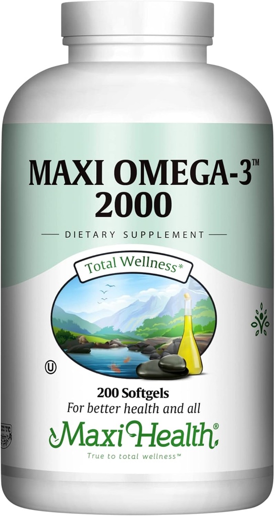 Omega 3 Supplement - Omega-3 Fish Oil 2000mg - Natural Source of EPA & DHA - Heart, Brain & Joint Health - Kosher Certified Wild Caught Marine Fish - 200 Vegetar Softgels by Maxi Health