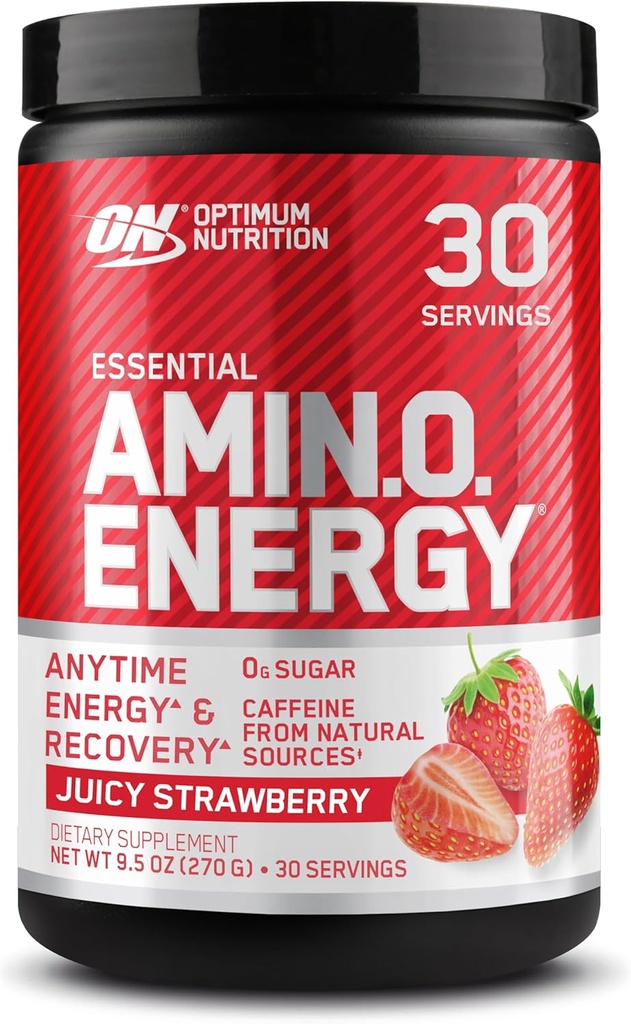 Optimum Nutrition Amino Energy - Pre Workout med grøn te, BCAA, Aminosyrer, Keto Friendly, Green Coffee Extract, Energy Powder - Juicy Strawberry Burst, 30 Servering (Packaging May Vary)