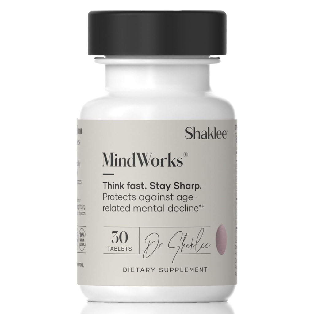 Shaklee MindWorks ® - Brain Health Supplement for Brain Sharpness & Focus - Understøttede næringsstoffer & ekstrakter - Chardonnay Grape frø polyphenoler, Guarana Extract, Vitaminer B6, B12, Folate - 30 tabletter