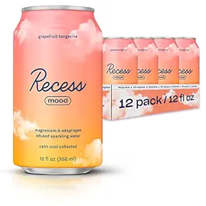 Recess Mood Magnesium & Adaptogen Drikke, Afslapning Drikkevarer, 12 Unse (Grapefrugt Tangerin, 12 pack)