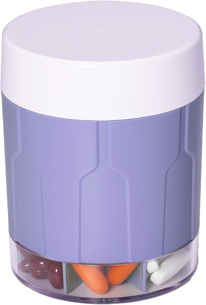 Betife Extra Large Supplement Organizer,Weekly Pill Organizer Bottle, Daily Pill Dispenser with 7 Large Compartments, Organizer to Hold 7 Day Vitamin Medication,21 labels and a cleaning brush (Purple)
