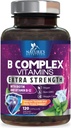 B Complex vitaminer kapsler - med vitamin B12 B6 B100 C biotin folat & folinsyre - supplement til hjerte, hjerne, & nerve support - Super Complex B-kompleks til immun- og energistøtte - 120 kapsler