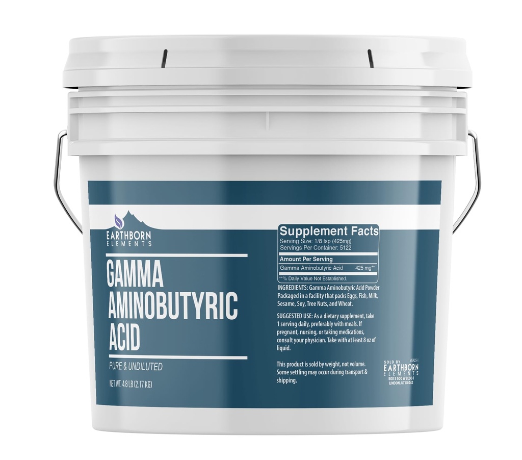 Earthborn Elements Gamma Aminosmørsyre (GABA) 1 Gallon Bucket, Pure & Ufortyndet, Kosttilskud