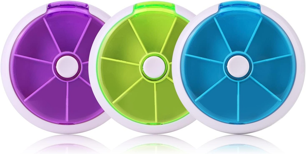 Kreativ transportabel Mini 7 Dag Ugentlig cirkulær form Rotary Cute Fruit Style Pill Storage Case Box (blandet farve)