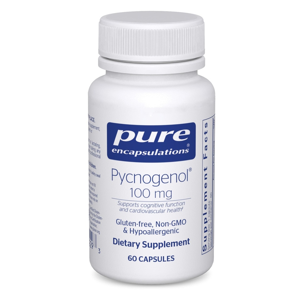 Pure indkapslinger Pycnogenol 100 mg 10 mg 12 4; Hypoallergent supplement til fremme af vaskulær sundhed og give antioxidant support 12 4; 60 kapsler