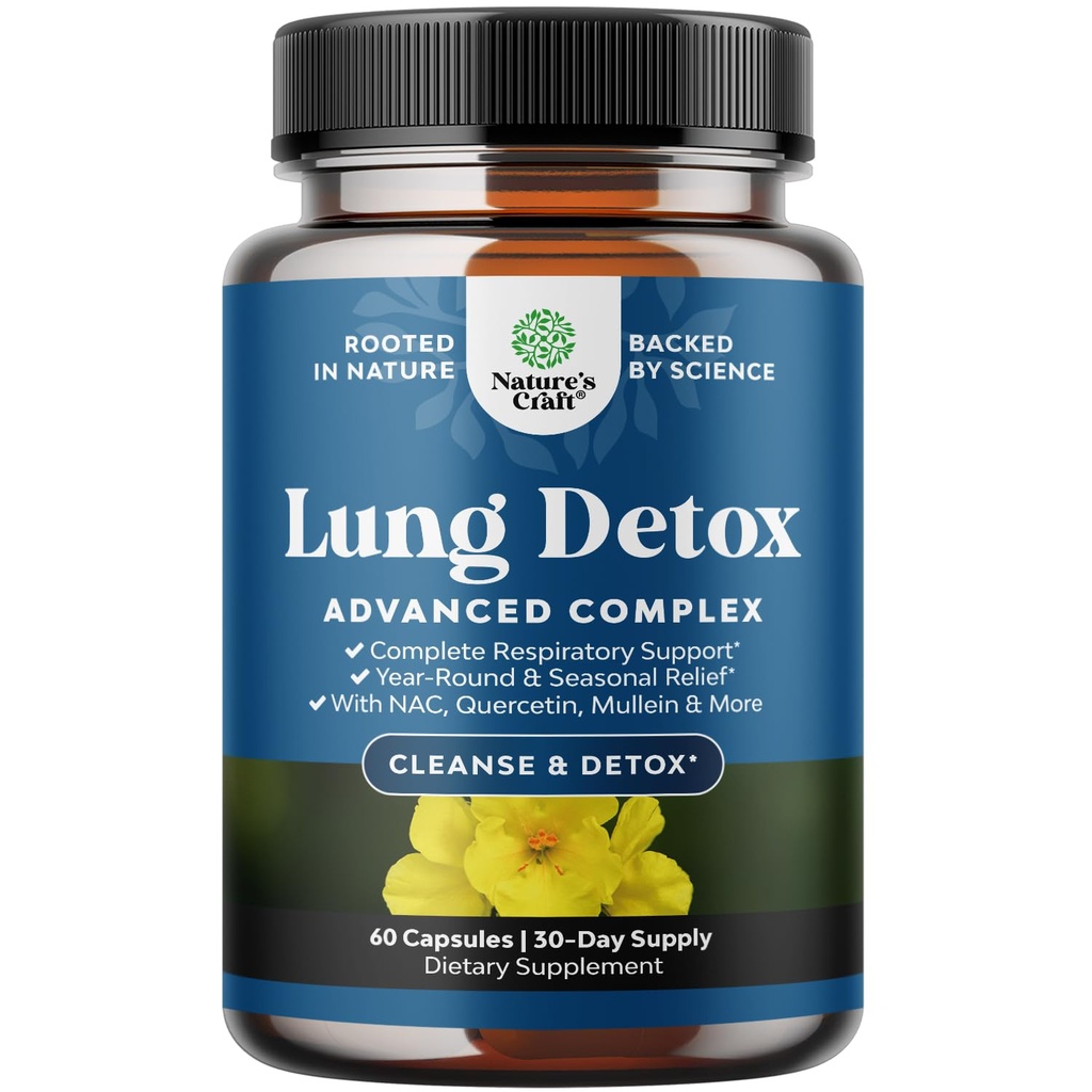 Lung Detox Mullein Leaf Kapsler - Rensning Mullein Lung Cleanse Complex med NAC Quercetin & Cordyceps Ekstrakter - Leaf Herb Respiratory Supplement til Sinus Immunity & Breathing Support 60ct