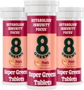 8Greens Supergreens Tablets Б124; Super Green Powder Superfood Tablet, Metabolisme Immunitet & Focus, Daily Green Effervescent Tablets, Organic: Aloe Vera, Spirulina, Chlorella, Peach, 30 Servere