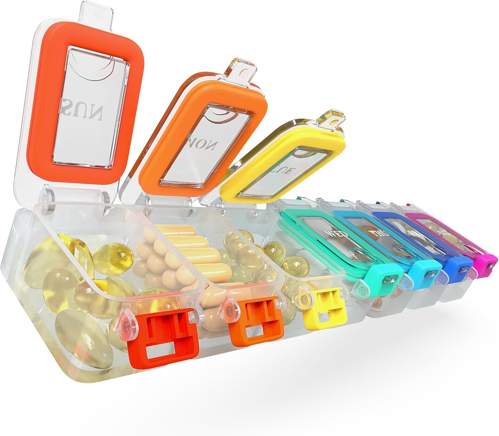 BEXEEN Ugentlig Medicin Pill Organizer Vandtæt 7 Dag Stor Pill Box Daglig Pill sag Cute Vitamin Organizer Portable Pill Container Travel Pills Holder XL Supplement Medicin Dispenser En om dagen