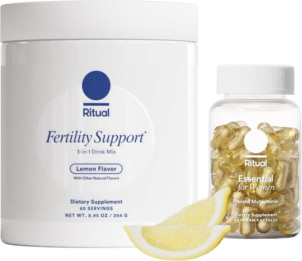 Ritual Preconception Bundle: Essential for kvinder Prenatal Multivitamin og Lemony Fertilitet Support Mix supplement med NAC, CoQ10, og Myo-Inositol. Vegansk og formuleret til at støtte hende. *