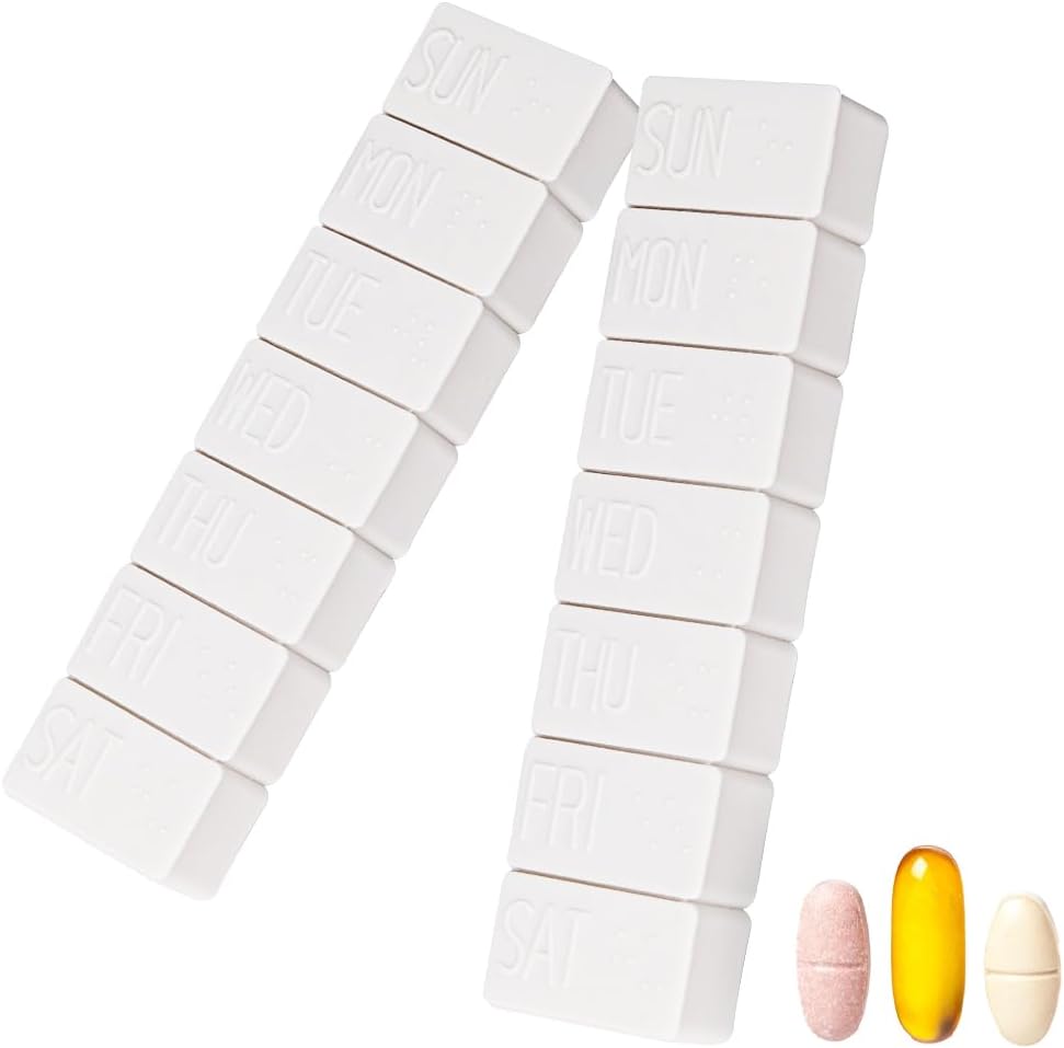 2 Pack Weekly Pill Organizer, Ekstra store 7 dages Pill Cases Travel Daily Pill Box for Fish Oil, Calcium Tablets Supplements and Other Vitamin Pill