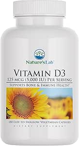 Nature 's Lab Vitamin D3 5000 IE 180 ct (6 måneders forsyning) for immunforsvar og sunde Bones Gluten Free, Non GMO