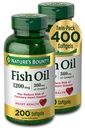 Nature 's Bounty Fish Oil, Kosttilskud med 360mg Omega-3, Understøtter hjerte sundhed, 1200mg, 200 Softels (pakke med 2)