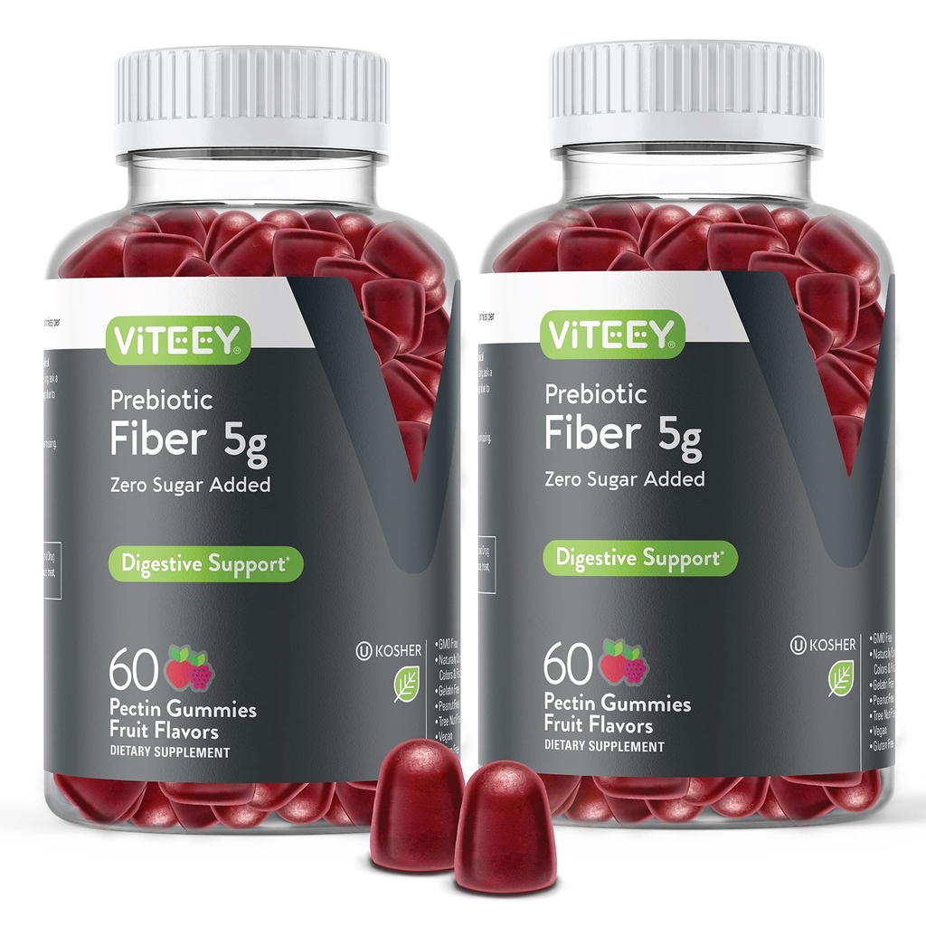 Viteey Prebiotic Fiber Gummies for adult, 5g - Gut Health & fordøjelig Opløselig Fiber Supplement Gummies - Zero Sugar Added, Vegan, Gluten- Free - 120 Greve