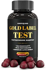 Gold Label Testosteron Booster Gummies med Tongkat Ali, Zink, D3, Ashwagandha, Fenugreek, Magnesium, Boron for Male Enhancement, Muscle Building, Vitality, Styrke, Performance, Energy - 60 Greve