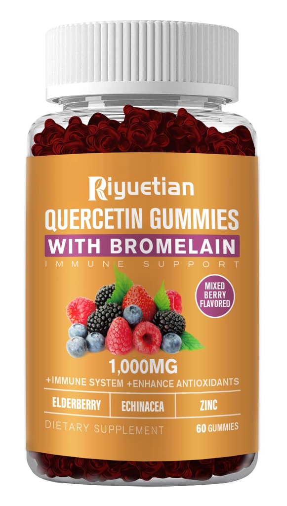 Quercetin med bromelain, zink & vitamin C - Kardiovaskulær, Aging Support Chewable Vitaminer -Vegan - Pure Quercetin til børn og voksne - Non- GMO 60 Greve