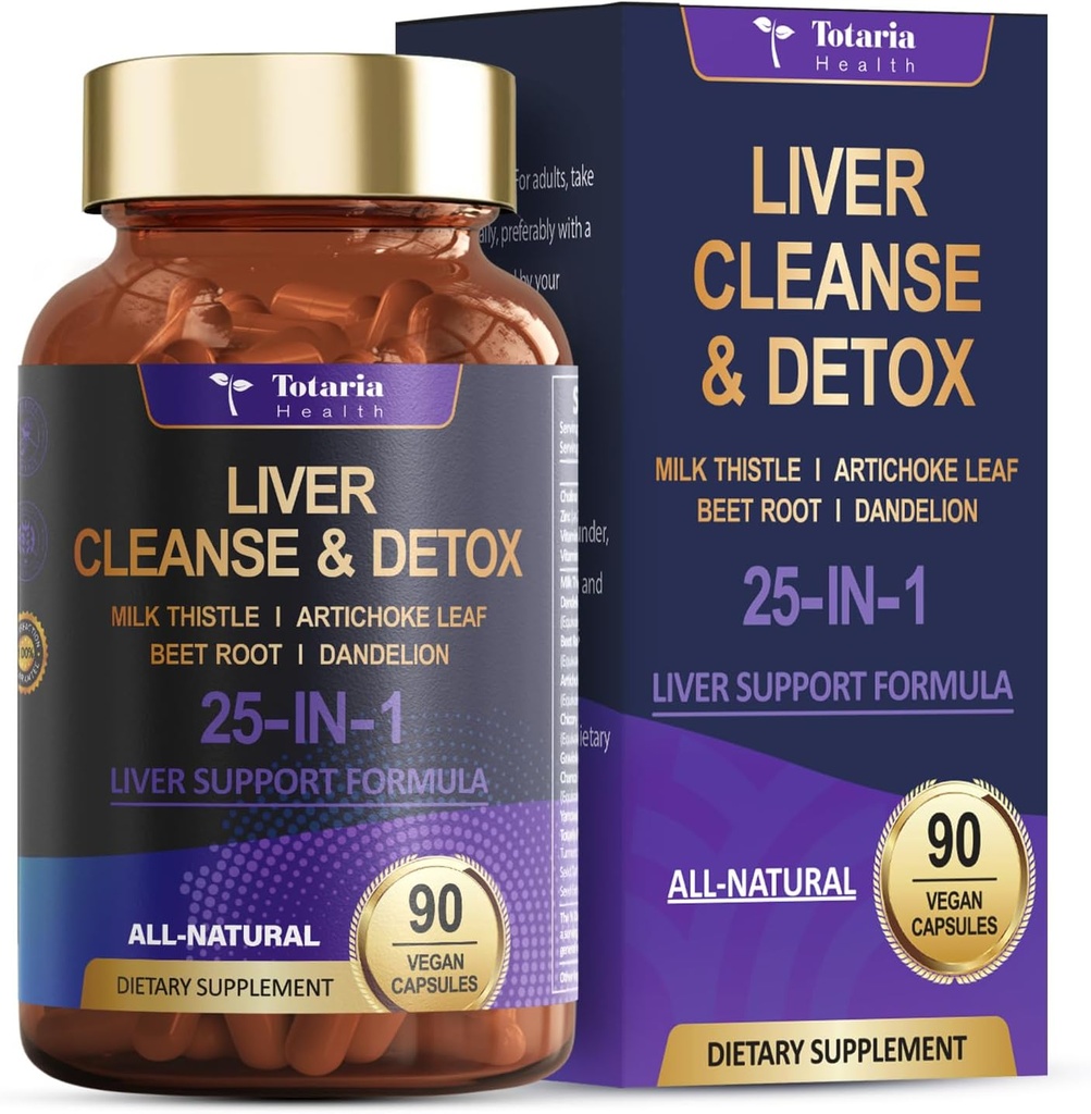Leverrens Detox & Reparation 25- in-1 med mælk Thistle, Mælkebøtte Root, Beetroot, Artiskok ekstrakt for lever sundhed Herb Leverstøtte Supplement Vitamin Zink, Cholin 90 Vegan kapsler