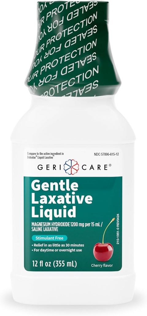 GeriCare Liquid Laxative for Constipation Relief - Maksimal styrke Afføringsmiddel med Magnesium Hydroxid, Mælk af Magnesia Cherry Flavored, og Colonoscopy Prep Support, Stimulant Free 12 oz