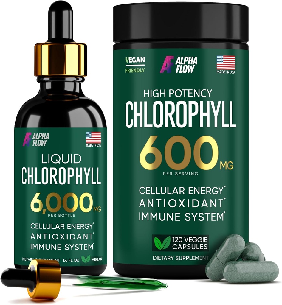(Bundle) Flydende Chlorophyll Drops & Chlorophyll kapsler - Naturlig energi, immunstøtte, intern friskhed og antioxidant supplement