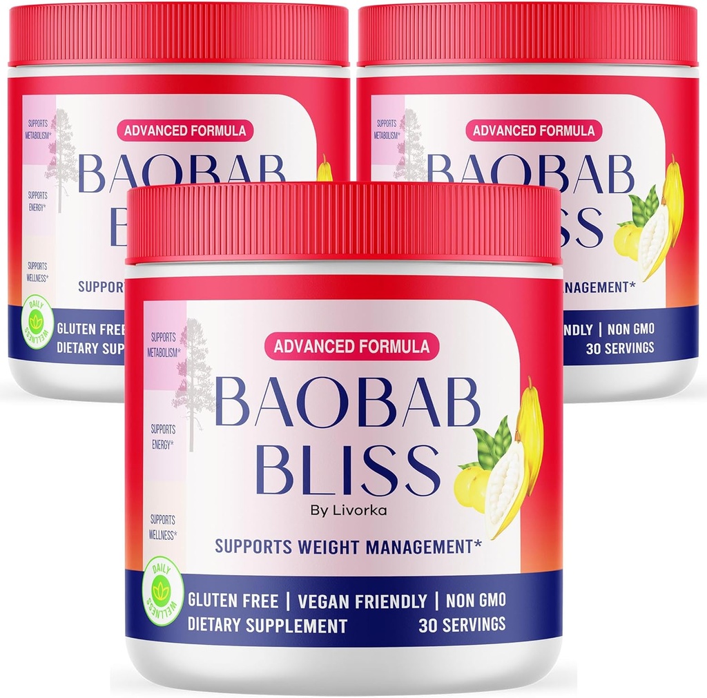 (3 Pack) Baobab Bliss Powder, Baobab Bliss Organic Powder, Baobab Bliss Powder All Natural Fiber Supplement, Baobab Bliss Fruit Powder, Baobab Bliss Powder Organic Review, 90 Serveringer til 3 måneder