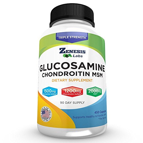 Zenesis Labs Glucosamin Sulfate + Chondroitin + MSM Kombination Joint & Cartiage Supplement 450 Kapsler (Bulk 90 Day Supply) 1500mg, 1200mg, 2000mg per servering