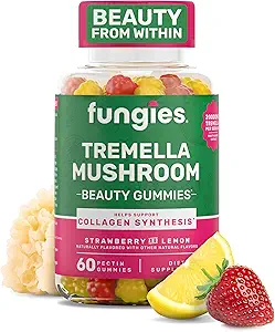 Fungies Tremella Mushroom Gummies, Blandet Jordbær & Lemon Flavor - Mushroom Herbal Supplement Gummy til voksne Understøtter Collagen Syntese, Sund Hud & Sund Aging - Skønhed Gummies 60 Servering
