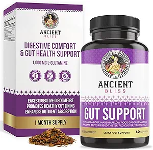 Ancient Bliss Leaky Gut Supplement, L Glutaminkapsler til Gut Support med velsignet tidsel og Hydrangea Root, Vegan og ikke-GMO, 60 kapsler