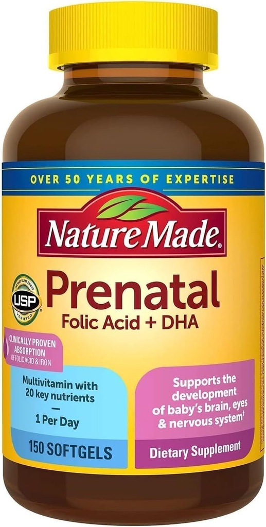 Nature Made Prenatal + Dha 200 mg Kosttilskud (Netcount 150 Soft Gels), 150Count ()
