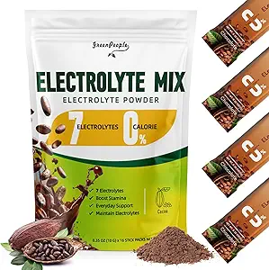 GREENPEOPLE Zero Sugar Electrolyte Powder Mix - Hydration Packets, Cocoa Flavor - 7 Electrolytes - Vegan, Non- GMO - 16 sticks