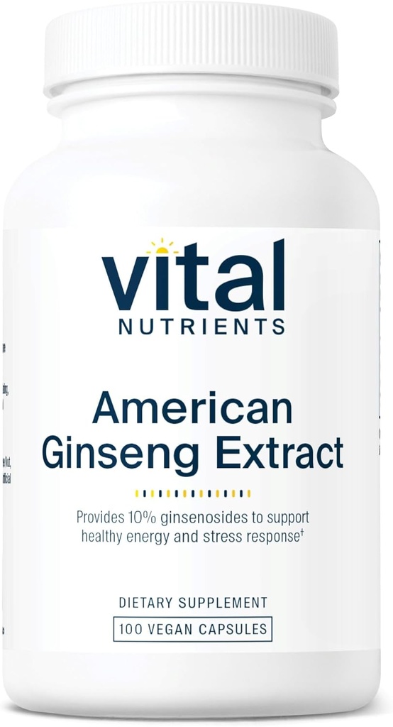 Vital Nutrients - American Ginseng - Energistøtte - Mental og fysisk udholdenhed - 100 Vegetariske kapsler per flaske - 250 mg