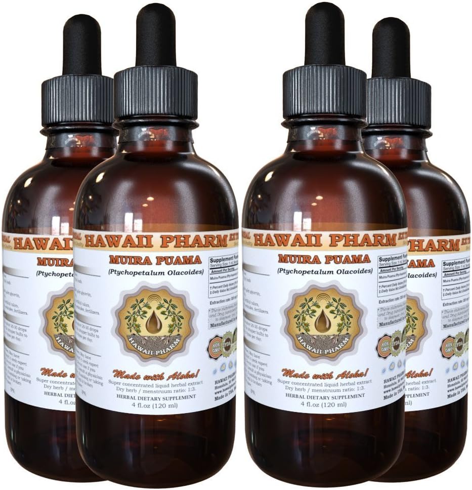 Muira Puama Liquid Extract, Organic Muira Puama (Ptychopetalum Olacoides) Tinktur Supplement 4x4 oz