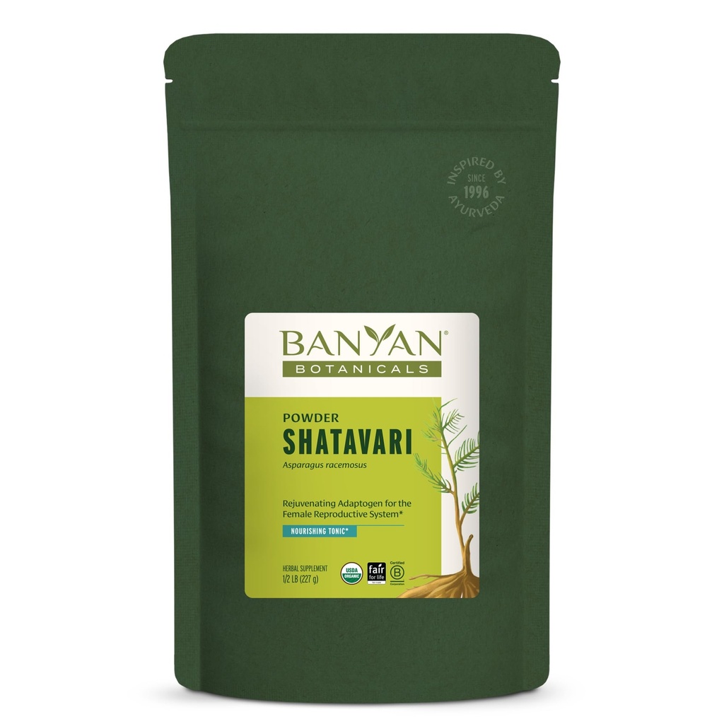 Banyan Botanicals Shatavari Powder - Økologisk Asparges Racemosus Root Powder - Foryngende Adaptogen Tonic, der understøtter et sundt reproduktivt system * - 1 / 2 LB. - Ikke-GMO bæredygtigt sour Vegan