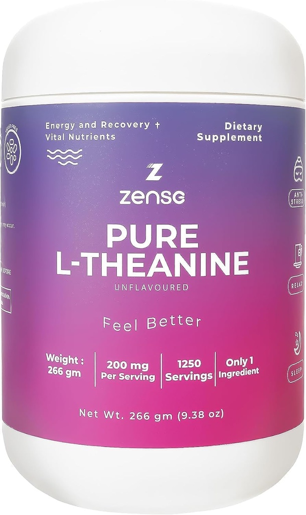 Pure L- Theanine Powder 100% [266gm- 1,250 Servering] Natural L- Theanine Supplement - kun 1 Ingredient, Gratis sukker, Soy, Filler, Melatonin, Non- GMO, Vegan