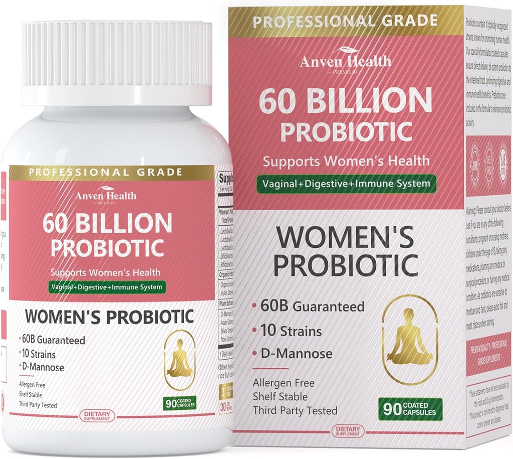 Probiotika og økologiske Prebiotika for kvinder pH Balance & Digestion- 60 Millioner CFU Vaginal Probiotika med Cranberry D- Mannose, Vegan & Non- GMO for Urinary Tract & Munictional 124; 90 Caps