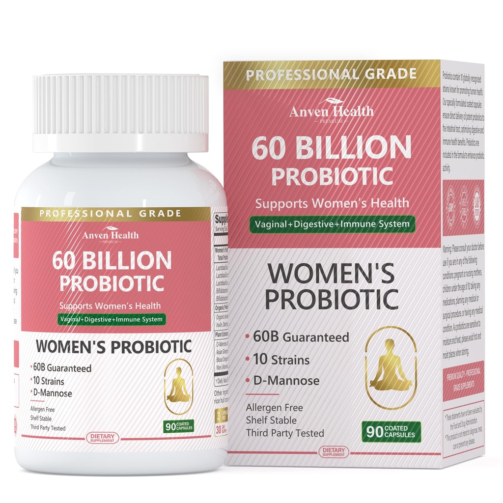Probiotika og økologiske Prebiotika for kvinder pH Balance & Digestion- 60 Millioner CFU Vaginal Probiotika med Cranberry D- Mannose, Vegan & Non- GMO for Urinary Tract & Munictional 124; 90 Caps