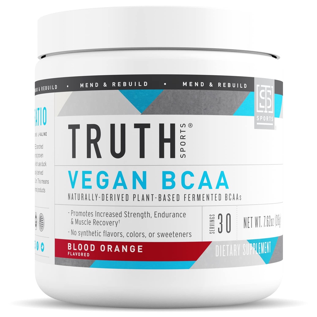 Sandhed Nutrition Vegan BCAA Powder- 2: 1: 1 Ratio Natural BCAAs Aminosyrer Powder for Energy, Muscle Building, Post Workout Recovery Drink for Muscle Recovery (Blood Orange, 30 Servere)