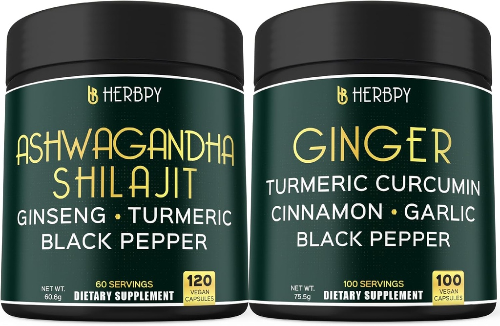 Bundle 5in1 Ashwagandha Shilajit & 5in1 Ginger Supplement - Support Heart, fordøjelse Sundhed og immunforsvar