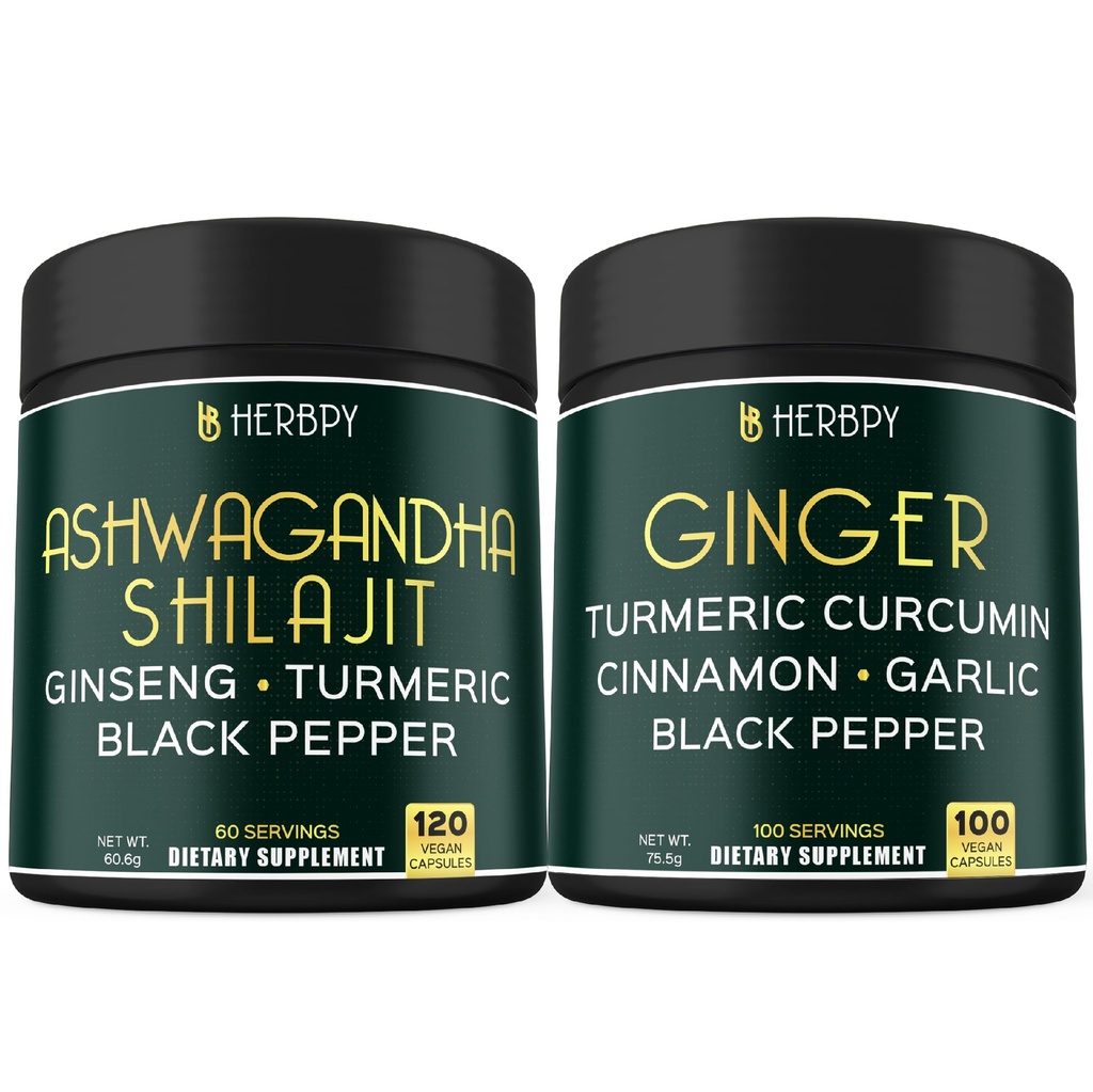 Bundle 5in1 Ashwagandha Shilajit & 5in1 Ginger Supplement - Support Heart, fordøjelse Sundhed og immunforsvar