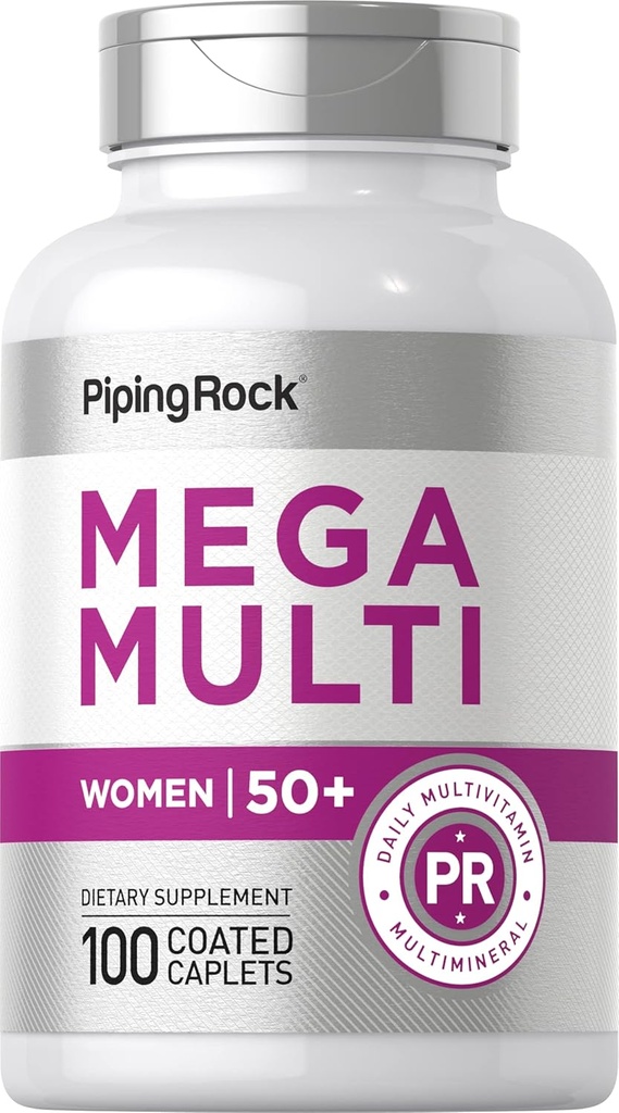 Piping Rock Women 's Multivitamin 50 Plus Memory 124; 100 Overtrukne kapsler Memory 124; Mega Multi Vitamin til kvinder Memory 124; Non- GMO, Gluten Free Supplement