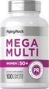 Piping Rock Women 's Multivitamin 50 Plus Memory 124; 100 Overtrukne kapsler Memory 124; Mega Multi Vitamin til kvinder Memory 124; Non- GMO, Gluten Free Supplement