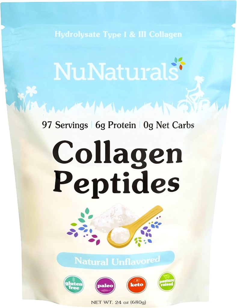 Nunaturals Collagen Peptider Powder (Type I, III), for hud, hår og negle, 24oz