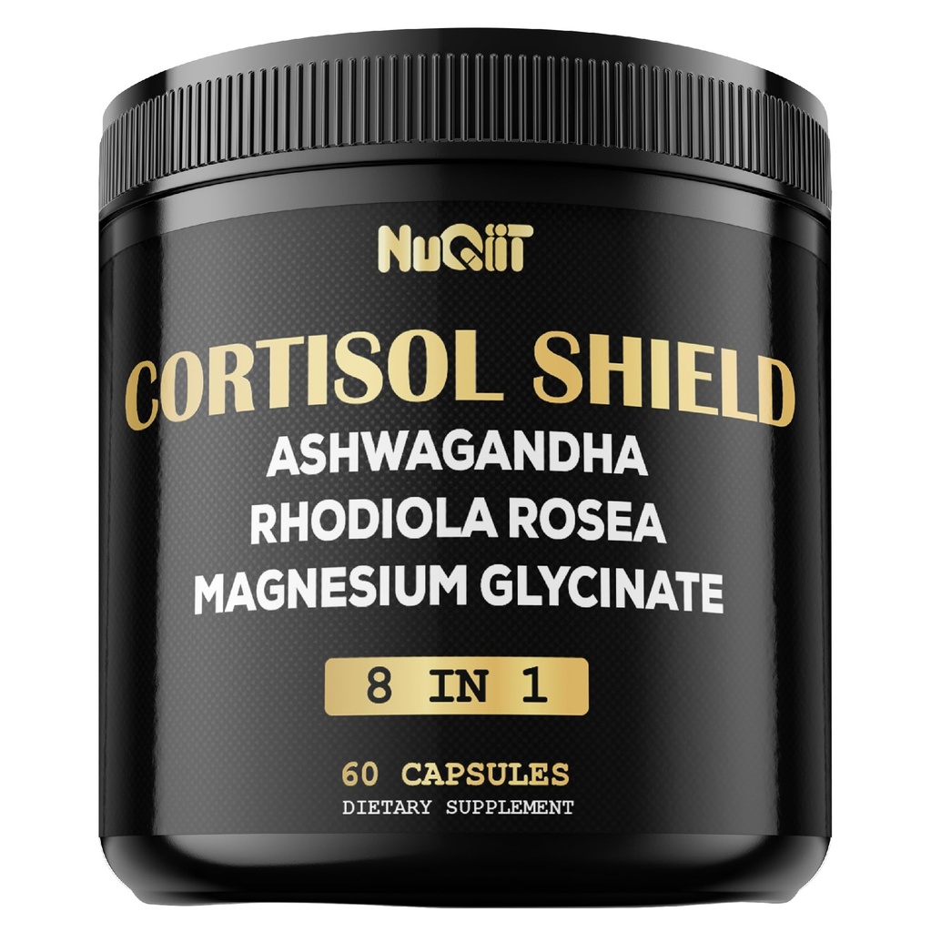 8in1 Cortisol Shield - Ashwagandha og Magnesium, Rhodiola Rosea, Lions Mane, Sea Moss, Gurkemeje, St Jonh 's Wort - Mind & Mood Balance, Rest Well, Support Immume - 60 Kapsler