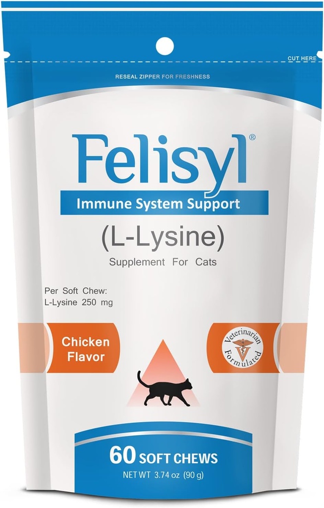 Felisylimmunsystem Støtte til katte - Aminosyre L- Lysin - Produce Antibodies - Sunde væv, Luftveje, Sundhed, Vision - 60 Soft Chews