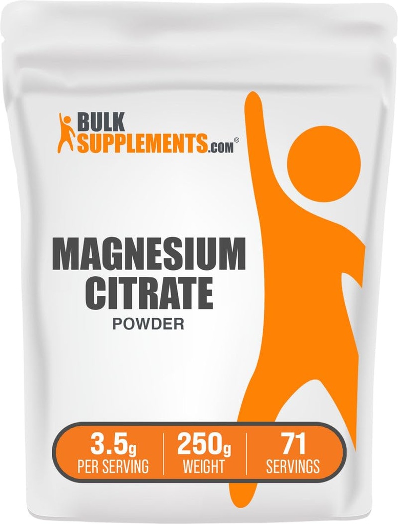 BulkSupplements.com Magnesium Citrate Powder - Magnesium 400mg Supplement, Let Absorbable - Pure & Gluten Free, 3,5g per Serving, 250g (8,8 oz) (pakning med 1)