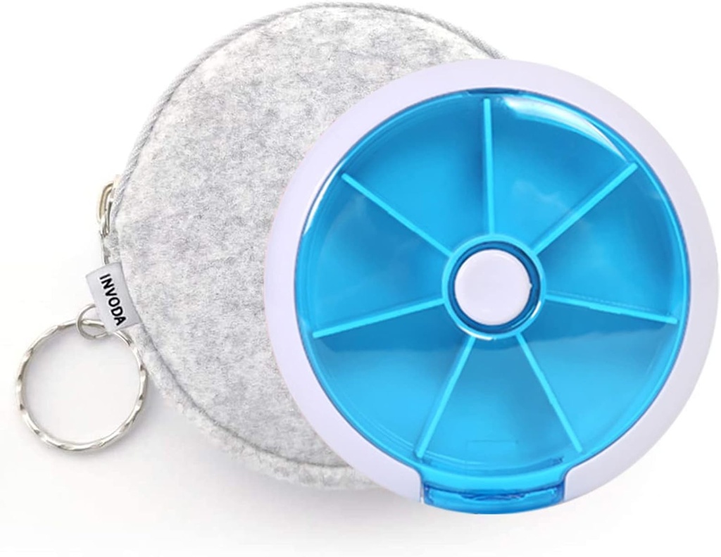 Pille Organizer Rejsepille sag for purse portable medicin tilfælde små uger piller kasse for vitaminer / fiskeolie / piller / kosttilskud (blå + pose)