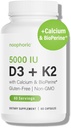Noophonic D3 K2 vitamin 5000 IE - vitamin K2 100 mcg MK7, Calcium, BioPerine - ben sundhed & immunforsvar supplement - Gluten- Free, Non- GMO - vitamin D3 K2 supplement (60 Servere)