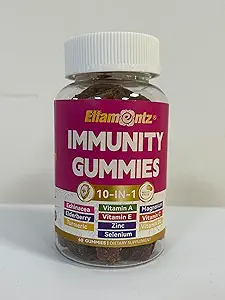 10- 1- immungummier med Multivitaminer, 100% daglig zink, C-vitamin & D3 Immunitet Supplement + Echinacea, Sambucus Elderberry, gurkemeje, Magnesium, immunforsvar, total sundhed, sukker fri, 1 pakke