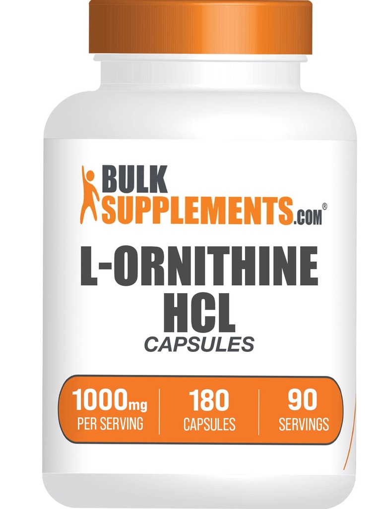 Bulkaddiments.com L- Ornithin HCl Kapsler - L- Ornithin Hydrochlorid, L- Ornithin 1000mg - Aminosyrer Supplement, Gluten Free, 2 Kapsler per servering, 180 Count (pakning med 1)