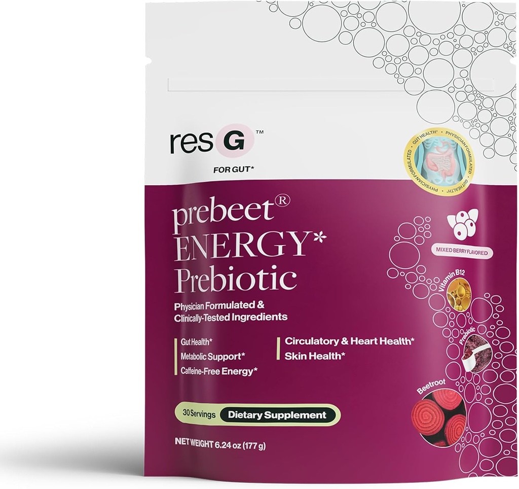 ResBiotic resG prebee - Prebiotics Drink for fordøjelse, Lejlighedsvis Forstoppelse, Gas, Bloating med Akermansia & GLP-1 Support w / Beet Root & Fiber, Gut Sundhed for kvinder & mænd - 180g (30 Servere)