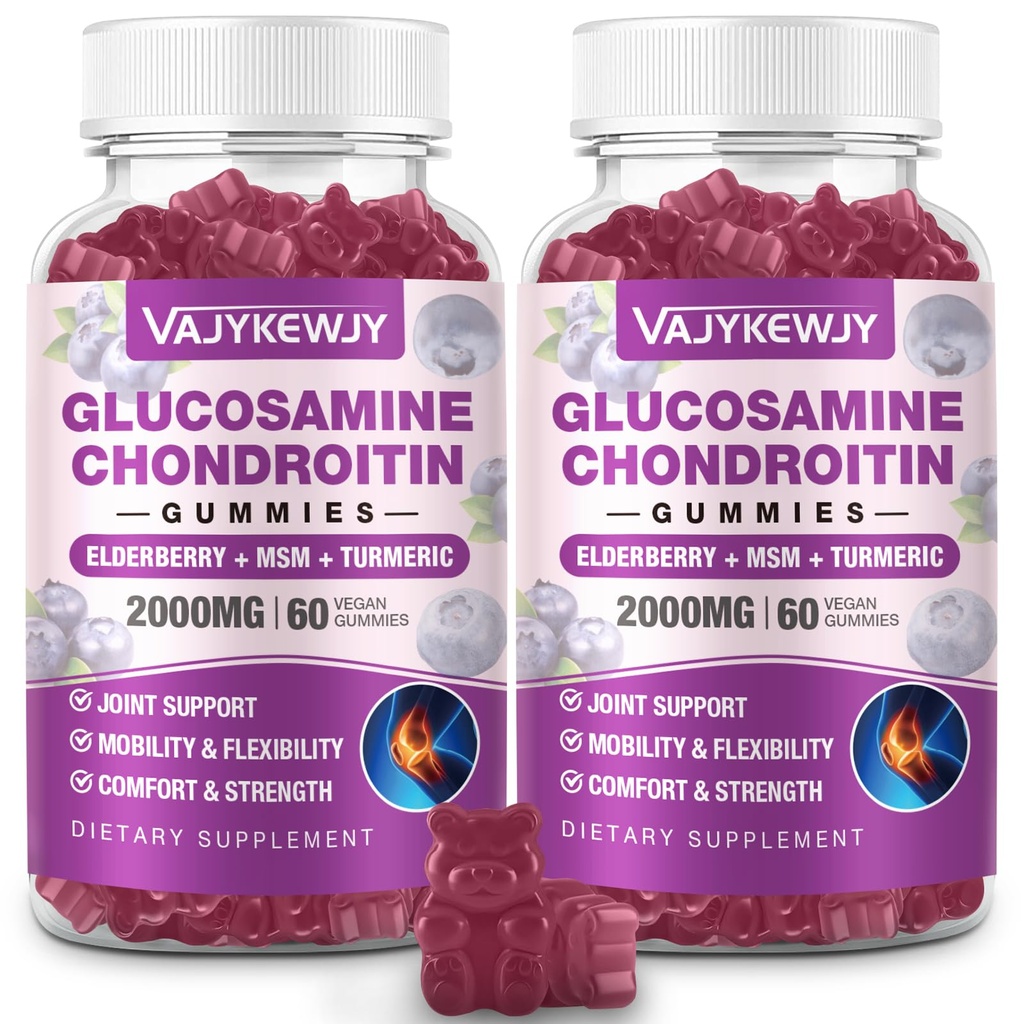 2 Pakninger 2000mg Glucosamin Chondroitin Gummies, Ekstra styrke Glucosamin med Chondroitin MSM & gurkemeje, fælles supporttillæg, Antioxidant immunforsvar - 120 Gummies