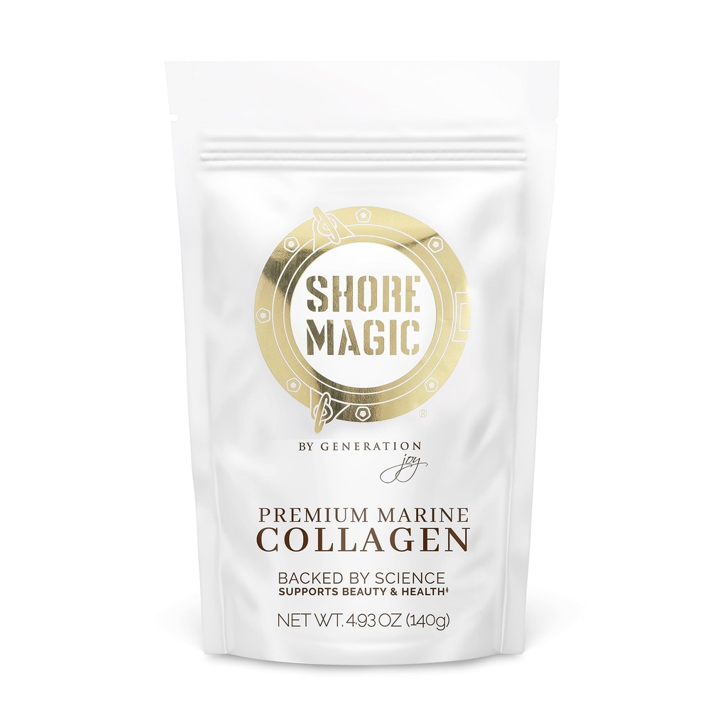 Shore Magic Premium Marine Collagen Powder - Hydrolyzed Type I, II, III & IV Peptider fra vilde fisk til hud, hår, negle & joints, 14 Servere